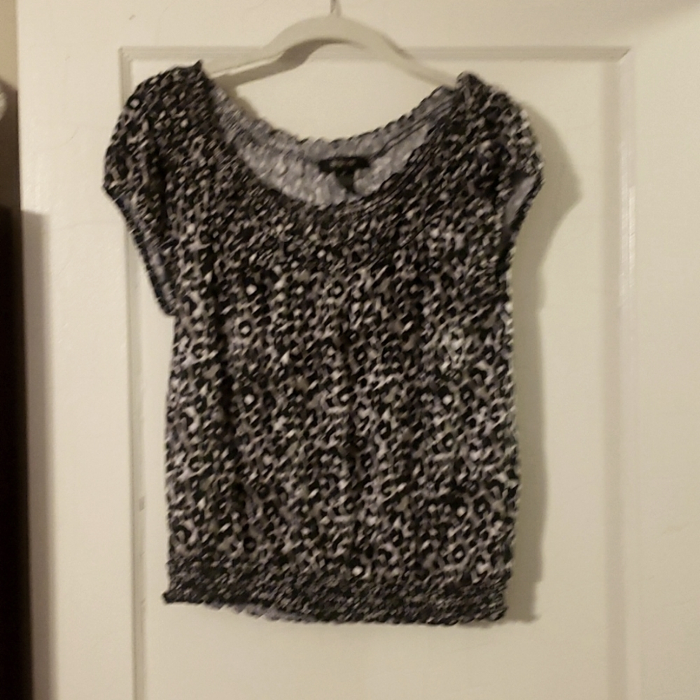 Style&co Animal Print Knit Top Medium Gray, White and Black